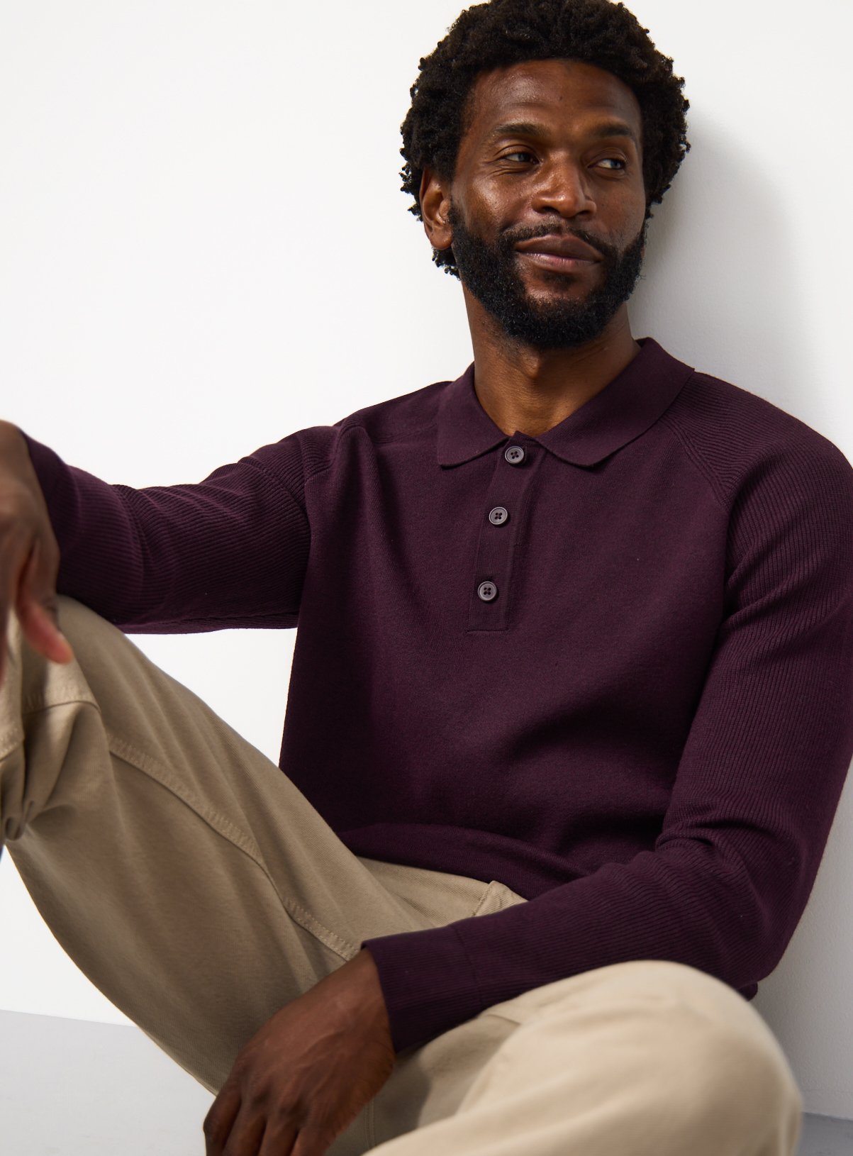 Dark Red Long Sleeve Ribbed Polo Shirt XXXL - Image 1 thumbnail